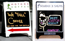 Cut vinyl sandwich board signs using outdoor writeable pens in Seattle, WA