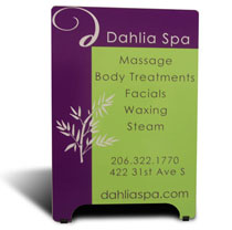 Cut vinyl sandwich board sign for Spa in Seattle, WA