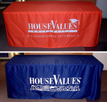 Custom full color fitted table throw for Real Estate company in Kirkland, WA